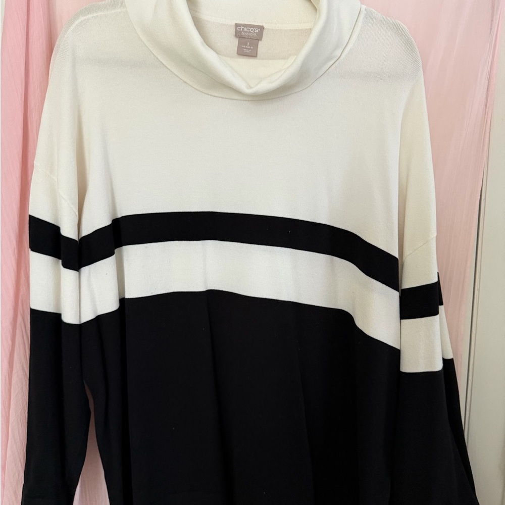 Chico's Elegant Black and White Cowl Neck Sweater
